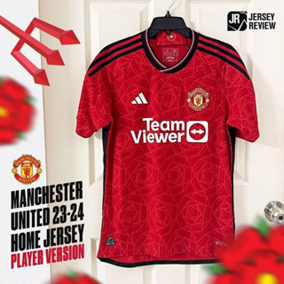 เสื้อกีฬาแขนสั้น ลายทีมชาติฟุตบอล Manchester United 2023 2024 ชุดเหย้า สีแดง