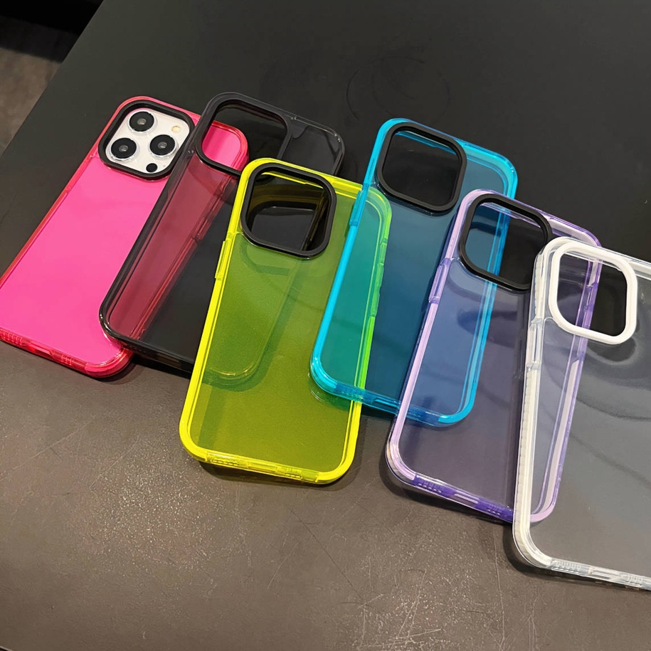 Qhy - เคสโทรศัพท์มือถือ แบบใส ลายทาง สีเหลือง สีชมพู สําหรับ Iphone 14 Plus 11 12 13 Pro Max