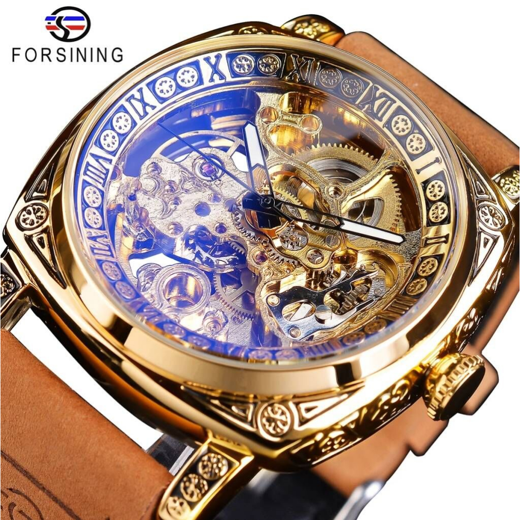 ของแท้ Forsining อัตโนมัติ กลไก ไขลาน โครงกระดูกโปร่งใส Tourbillon หรูหรา แฟชั่น สายหนัง นาฬิกากันน้ํา ของขวัญผู้ชาย