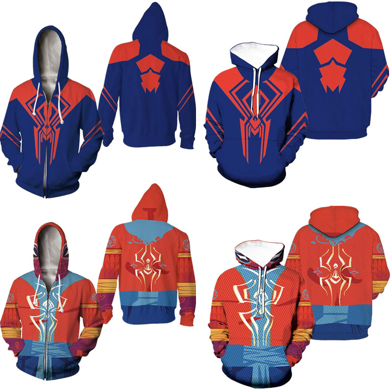 Spider-Man ข้าม Spider-Verse Zipper Hoodie เสื้อกันหนาว Superhero เสื้อแจ็คเก็ต unisex Outerwear