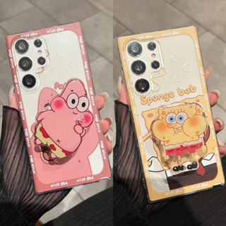 การ์ตูน น่ารัก SpongeBob SquarePants วงเล็บ เคส Samsung Galaxy S22 S23 Ultra  S21FE S21Ultra S10Lite S20 S21 S22 S23 Plus + S20FE Note20 Ultra Note10 Plus Note10Lite  A54 A34 A14 A53 A52 A52S Case โปร่งใส ป้องกันการตก TPU นุ่ม ซัมซุง เคส