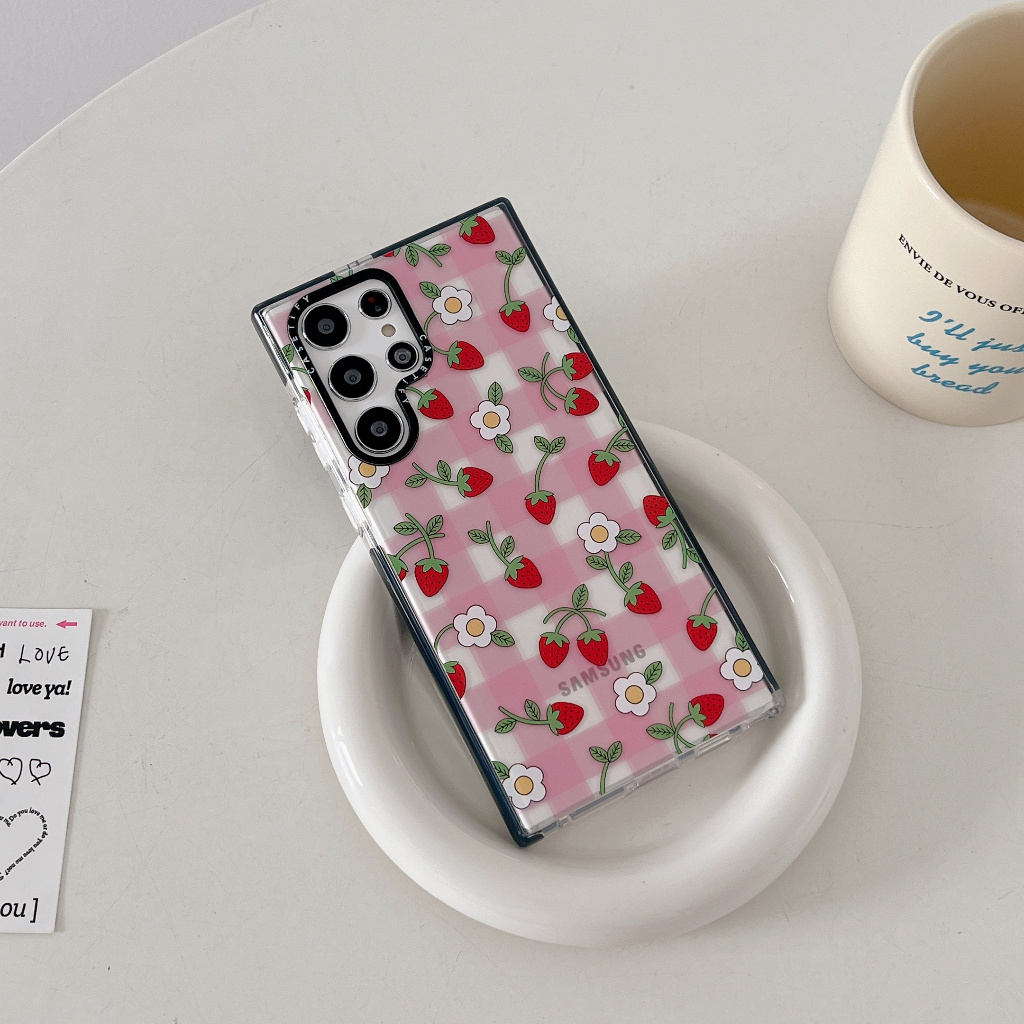 สตอเบอรี่ดอกไม้ เคส Samsung Galaxy S24 Ultra S24 Plus S24 S23 Ultra S23 Plus S23 S22 Ultra S22 Plus S22 S21Ultra S21Plus S21 Case เคสโทรศัพท์ใหม่ CASETIFY ซิลิโคนอ่อนนุ่มป้องกันการตก เคสมือถือซัมซุง