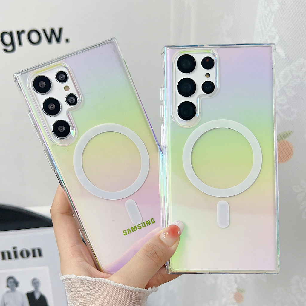 ความงาม ไล่โทนสี รุ้ง Magnetic เคส Samsung Galaxy S26 Ultra S26 Plus S26 S25 FE S25 S24 FE S24 Ultra S24 Plus S24 S23 Ultra S23 Plus S23 S22 Ultra S23FE S25 Ultra S25 Plus Case เคสโทรศัพท์ใหม่ อะคริลิคป้องกันการตก เคสมือถือซัมซุง