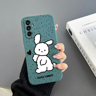 เคสโทรศัพท์มือถือ Tpu แบบนิ่ม พิมพ์ลายการ์ตูนกระต่าย สีขาว และหัวใจ พร้อมสายคล้อง สําหรับ Samsung M14 5G