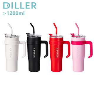 Diller แก้วกระติกน้ําร้อน สเตนเลส มีฉนวนสุญญากาศ พร้อมหูจับ และหลอดดูด 1200 มล. MLH9122