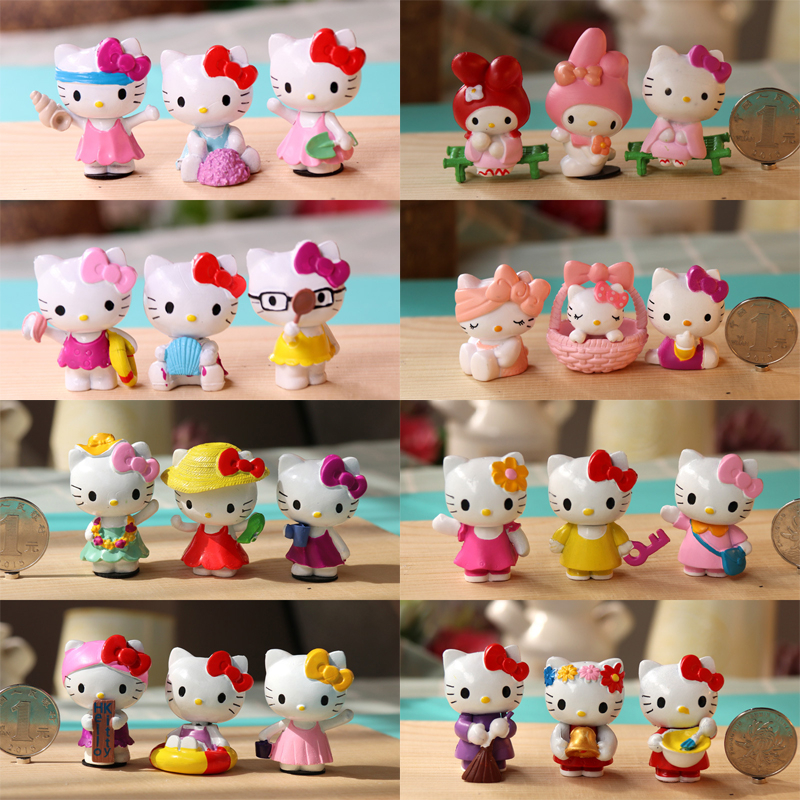 6 ชิ้น/เซ็ต 3-4 ซม.ญี่ปุ่นอะนิเมะ Hello Kitty Kuromi My Melody Cinnamooro Pochacco Pom Purin แมวรุ่น Q PVC ตัวเลขการกระทําตุ๊กตาของเล่น
