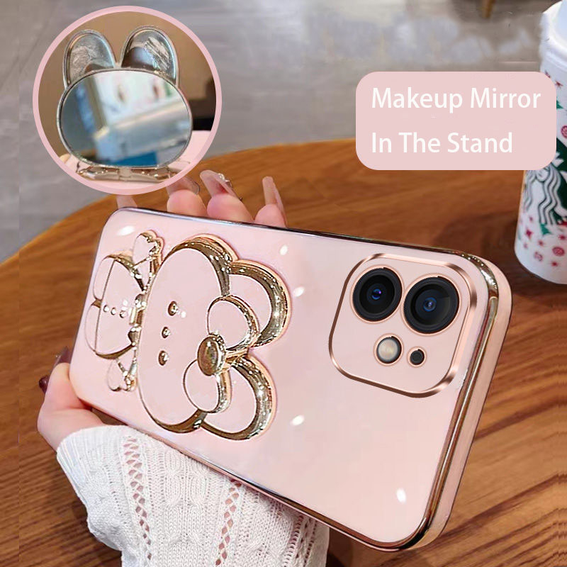เคสโทรศัพท์ iPhone 7 Plus 8 Plus เคสโทรศัพท์เคสโทรศัพท์พร้อมที่วางกระต่ายน่ารักกระจกในตัวยึด