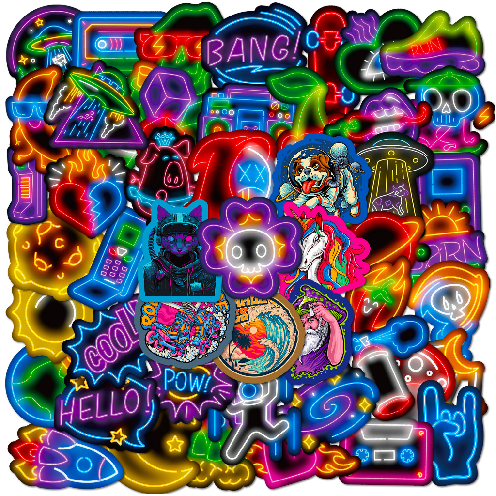 50 ชิ้นนีออนที่มีสีสัน Rocket สติกเกอร์ Bundle - Vibrant Space Decor สําหรับกระเป๋าเดินทาง,โทรศัพท์และอื่นๆ