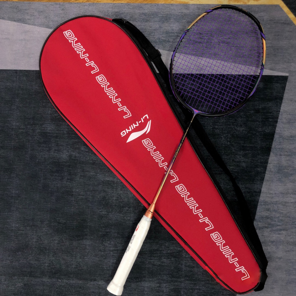 Li Ning ไม้แบดมินตัน AERONAUT 9,000I สีม่วงทองคาร์บอน Professional Training Racket นิวเมติก 9,000i ฟ