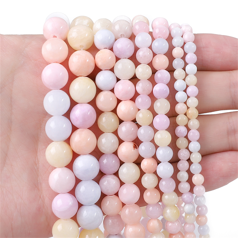 ลูกปัดหยกสังเคราะห์ สีเบจ ขนาด 4-10 มม. 38 ซม. สําหรับทําเครื่องประดับ DIY