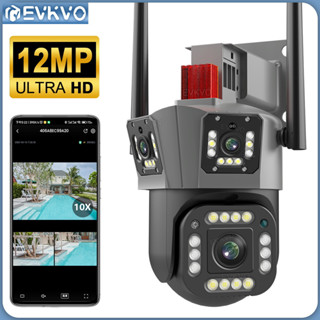 Evkvo กล้องวงจรปิดไร้สาย 6K 12MP WIFI PTZ IP 10X Zoom AI มองเห็นกลางคืน 50 ม. กันน้ํา สําหรับบ้าน