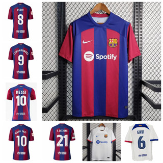 เสื้อกีฬาแขนสั้น ลายทีมชาติฟุตบอล Lewandowski Messi Pedri Gavi De Jong Fati 2023-24 ชุดเหย้า