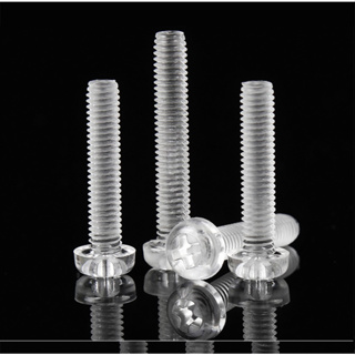 100pcs M2.5 M3 M4 M5  Clear  Nylon Plastic Screws Insulating Cross Recessed Phillips Pan Round Head Bolt Screw สกรูพลาสติกไนล่อนใส หัวกลม