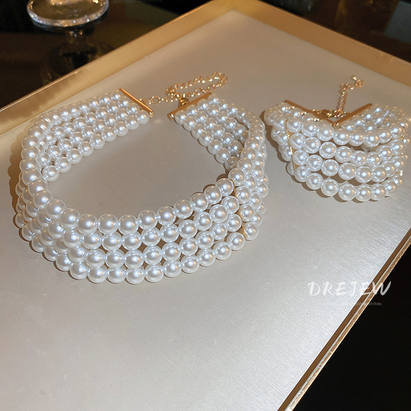 เดรช มุกสี่ชั้นด้านข้าง-ต่อด้านสร้อยคอฝรั่งเศสย้อนยุคแฟชั่นกระดูกไหปลาร้าโซ่ซอกบุคลิกภาพทุกการแข่งขันเครื่องประดับ - รูปที่ 2