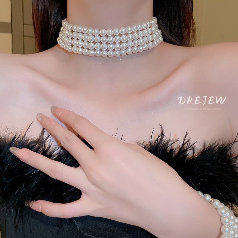 เดรช มุกสี่ชั้นด้านข้าง-ต่อด้านสร้อยคอฝรั่งเศสย้อนยุคแฟชั่นกระดูกไหปลาร้าโซ่ซอกบุคลิกภาพทุกการแข่งขันเครื่องประดับ - รูปที่ 5