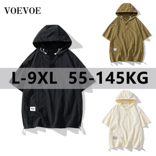 [L-9XL] Voevoe เสื้อยืดแขนสั้น มีฮู้ด ระบายอากาศ ทรงหลวม พลัสไซซ์ สําหรับผู้ชาย