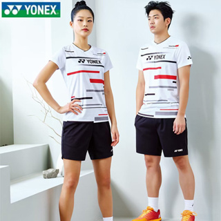 Yonex เสื้อกีฬาแบดมินตัน แขนสั้น ลายทาง แห้งเร็ว สําหรับเด็กผู้ชาย และผู้หญิง