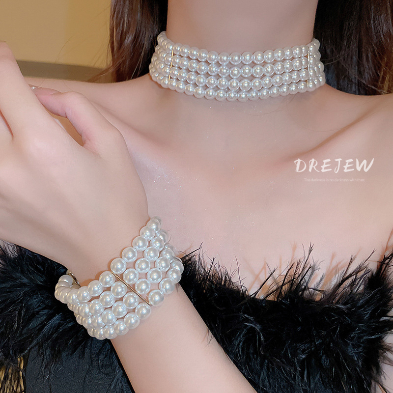 เดรช มุกสี่ชั้นด้านข้าง-ต่อด้านสร้อยคอฝรั่งเศสย้อนยุคแฟชั่นกระดูกไหปลาร้าโซ่ซอกบุคลิกภาพทุกการแข่งขันเครื่องประดับ - รูปที่ 4