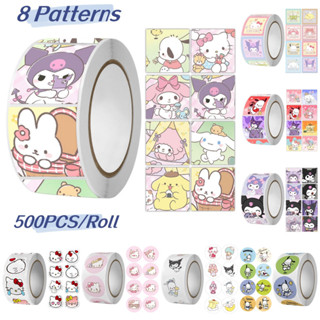 สติกเกอร์ซีล ลายการ์ตูน Sanrio Mymelody Hello Kitty Kuromi Pochacco Lotso Doraemon Crayon Shin-chan ขนาด 1 นิ้ว สําหรับติดตกแต่ง 500 ชิ้น ต่อม้วน