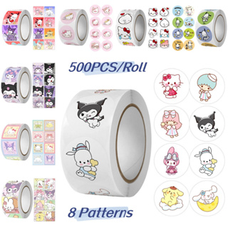 สติกเกอร์ซีล ลาย Sanrio Sanrio Mymelody HelloKitty Kuromi Pochacco Lotso Doraemon ชินจัง ขนาด 1 นิ้ว สําหรับติดตกแต่ง 500 ชิ้น ต่อม้วน