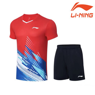 Li Ning เสื้อกีฬาแบดมินตัน แขนสั้น ระบายอากาศ แห้งเร็ว สําหรับผู้ชาย และผู้หญิง