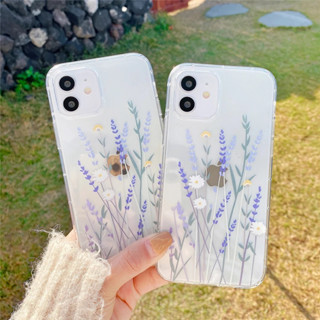 เคสโทรศัพท์มือถือแบบนิ่ม TPU ใส กันกระแทก ลายดอกไม้สีม่วง สําหรับ iPhone 14 13 11 12 Pro X XR XS Max 7 8Plus 5 6s Plus SE