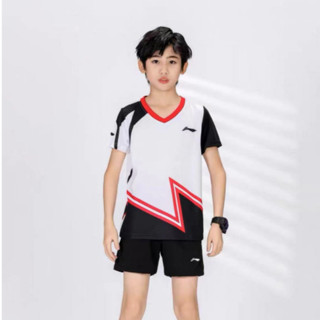 Li Ning เสื้อแบดมินตัน แขนสั้น สําหรับเด็กผู้ชาย และผู้หญิง