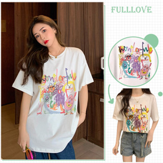 Fulllove Y2K เสื้อยืดแขนสั้นทรงหลวมสไตล์เกาหลี oversize เสื้อยืดสาวอวบเสื้อโอเวอร์ไซส์ เสื้อผ้าผู้หญิงน่ารัก​ crop top