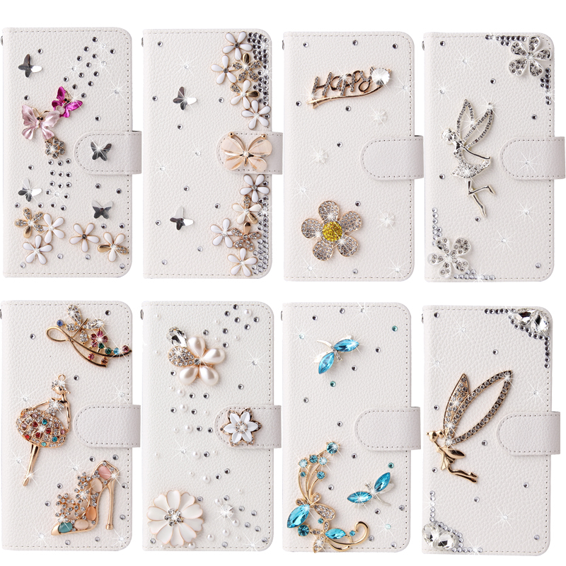 เคสโทรศัพท์มือถือหนัง ฝาพับแม่เหล็ก ประดับเพชร หรูหรา พร้อมช่องใส่บัตร สีพื้น สําหรับ iPhone 12 Pro Max 13 Pro Max 6 7 8 Plus