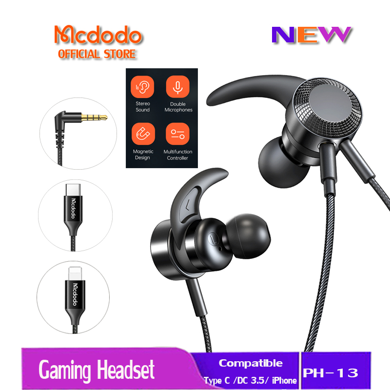 Mcdodo หูฟังเล่นเกม แบบใช้สายแจ็ค ไมโครโฟนคู่ เบส สําหรับ iPhone HP-135 iPhone 13 Pro Max 12 11 Xr 8 7