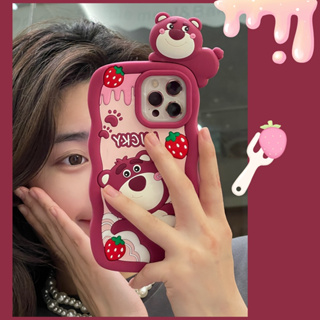 เคสโทรศัพท์มือถือ ซิลิโคนนุ่ม ลายการ์ตูนหมี สตรอเบอร์รี่น่ารัก สําหรับ ไอโฟน 11pro Max 12 13pro 13promax 6p 7plus 8plus 15 15pro Max X XS XR XS Max