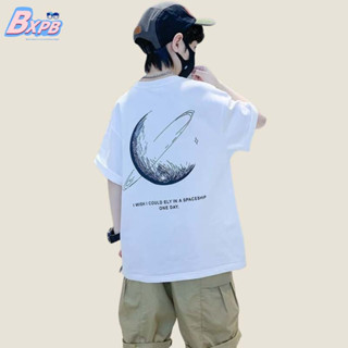 Bxpb เสื้อยืดลําลอง ผ้าฝ้าย แขนสั้น ระบายอากาศ ทรงหลวม ใส่สบาย แฟชั่นฤดูร้อน สําหรับเด็กผู้ชาย 100-160 ซม.