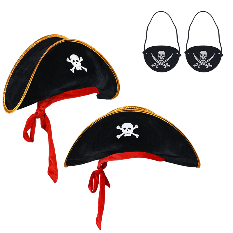 หมวกโจรสลัด Skull Print Pirate Captain Cap Pirate Accessories Party Hat for Halloween Cosplay Caribb
