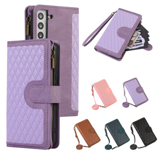 เคสโทรศัพท์หนัง ฝาพับ พร้อมช่องใส่บัตร มีซิป สําหรับ Samsung Galaxy S21 Ultra S21 Plus S21+ S21 FE A71 A51 A22 5G A12 M12 A32 M32 4G