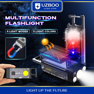 Uzboo ไฟฉาย LED พวงกุญแจไฟฉาย ความสว่างสูง ไฟฉายอเนกประสงค์ พลังงานแสงอาทิตย์ + ชาร์จ USB