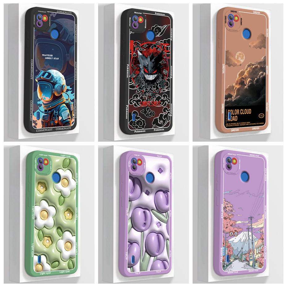 เคสโทรศัพท์มือถือ แบบนิ่ม ขอบตรง ลายดอกไม้นักบินอวกาศน่ารัก สําหรับ Tecno POP 4 LTE POP4 LTE POP 4Lt