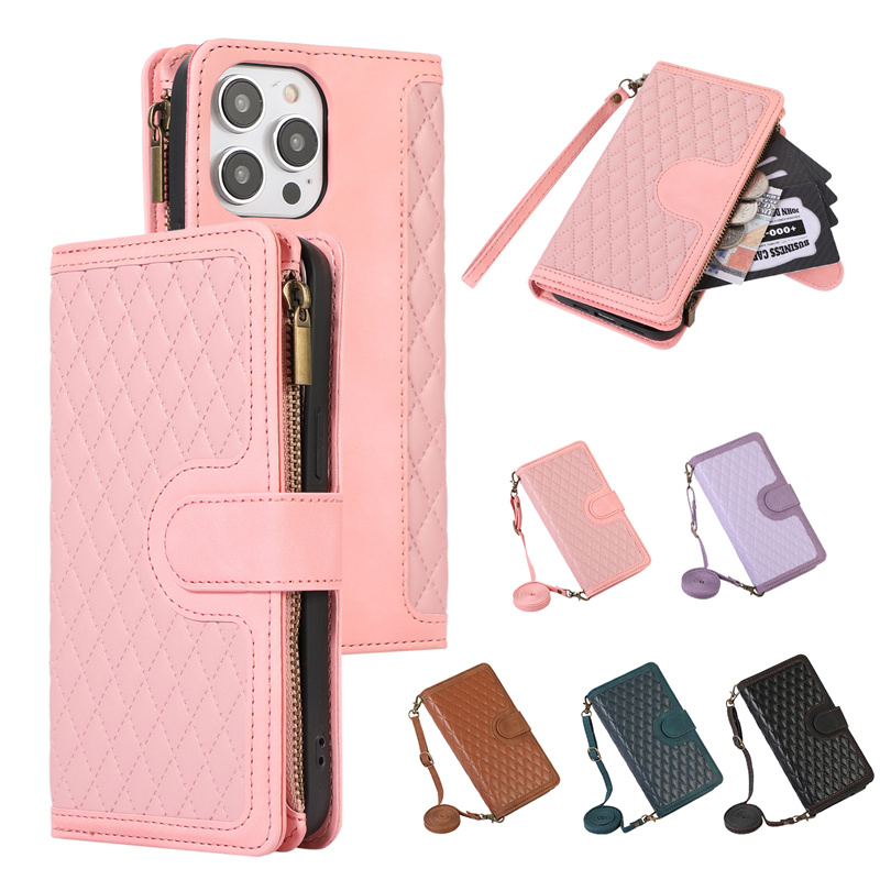 เคสหนัง ฝาพับ พร้อมช่องใส่บัตร มีซิป สําหรับ iPhone 14 Plus 13 12 Pro Max