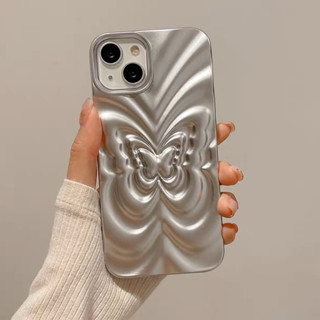 เคสโทรศัพท์มือถือแบบนิ่ม กันกระแทก ลายผีเสื้อ 3D เรียบง่าย หรูหรา สําหรับ iPhone 13 14PROMAX 12PROMAX 11 14PRO