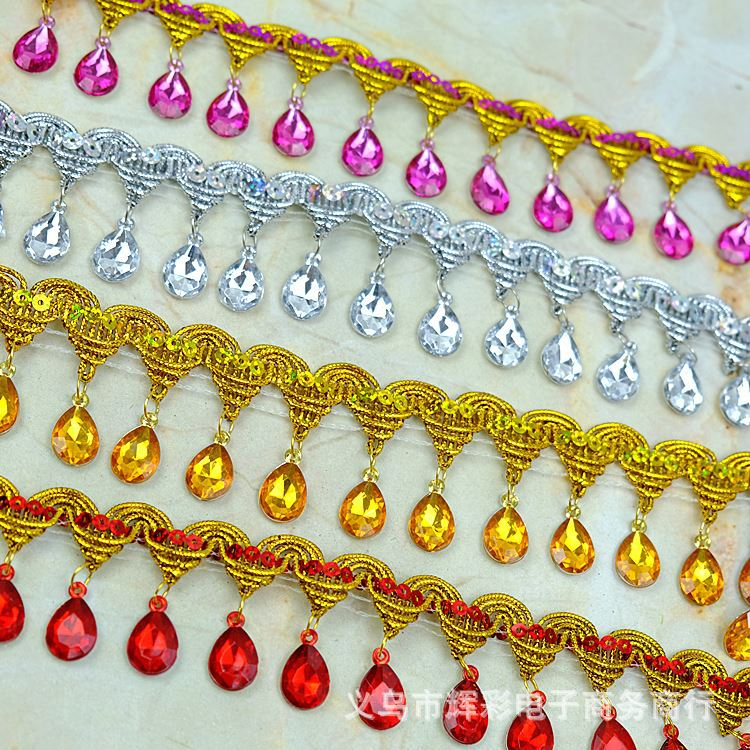 ‌ลูกไม้พู่จี้เพชรหยดน้ำ 4.5 ซม. สำหรับแต่งขอบชุดเต้นรำ สินค้ามาใหม่