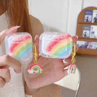 เคสหูฟัง แบบนิ่ม ลายหน้ายิ้ม สีรุ้ง สําหรับ airpods 1 2 3 Airpod pro 2