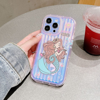 เคสป้องกันโทรศัพท์มือถือซิลิโคน TPU แบบนิ่ม ลายการ์ตูนเจ้าหญิงนางเงือก ประดับเพชรเทียม สําหรับ  iPhone 14 Pro max case 13 Pro max 12 Pro max 14 Pro 13 Pro 12 Pro 11 12 13 14