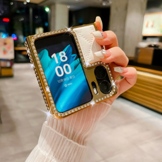 เคสป้องกันโทรศัพท์มือถือหนังแกะ ฝาพับ ประดับเพชร หรูหรา สําหรับ OPPO findn2flip findn2flip