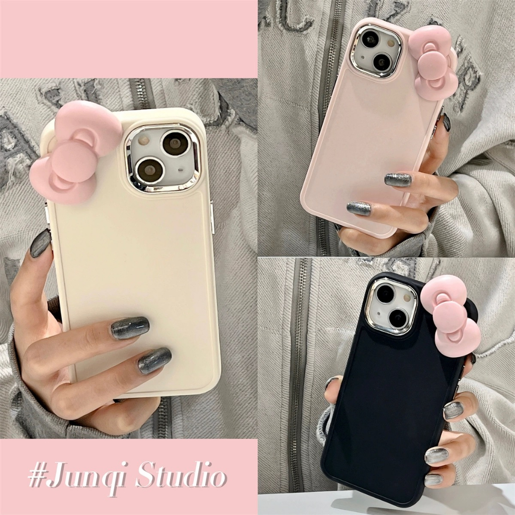 Kt bow simple plain ShellสําหรับIphone 1615proamx 14promax 13promax 12 12promax 11 11promax xs max xr x xs 7 8 plus