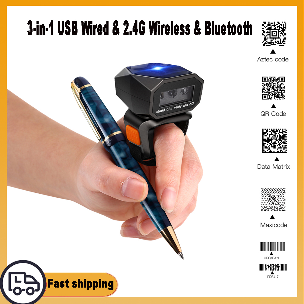 Eyoyo เครื่องสแกนบาร์โค้ด 3-in-1 แบบใช้สาย USB 2D และเครื่องสแกนนิ้วมือบลูทูธไร้สาย 2.4G 1D QR PDF41