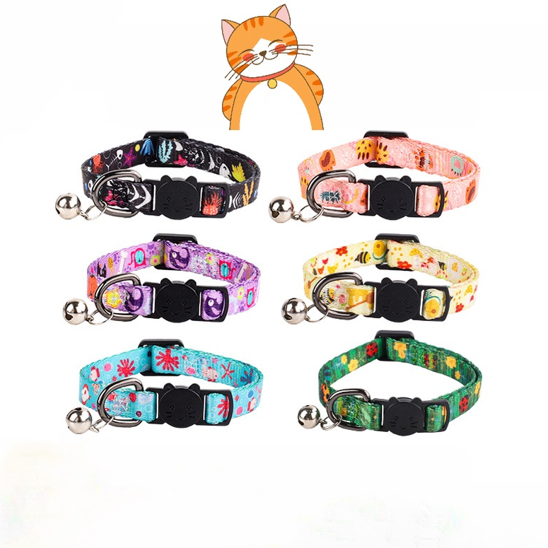 Oyes ปลอกคอการ ์ ตูนแมวน ่ ารักพิมพ ์ ปลอกคอสัตว ์ เลี ้ ยงพร ้ อมกระดิ ่ งปรับความยาวสําหรับแมวและล