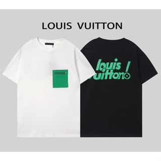 Louis V เสื้อยืดแขนสั้น ผ้าฝ้าย พิมพ์ลาย แฟชั่นสําหรับผู้ชายและผู้หญิง