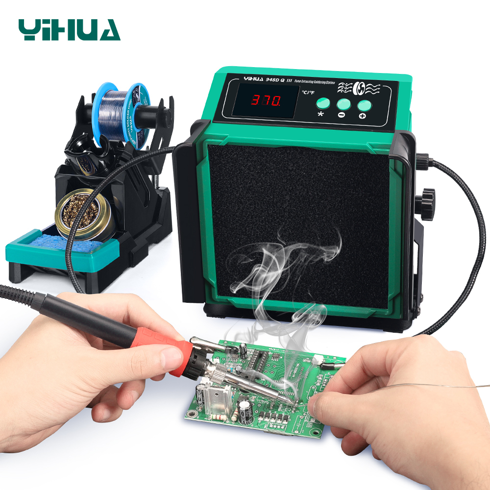 Yihua 948DQ Serise 200W การประสาน Fume Extractor กรองควัน 110W สถานีเหล็กบัดกรี 2 ช่วยมือ