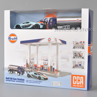 Gulf Oil Gas Station Assembly Playset ชุดประกอบสถานีน้ํามันอ่าว พร้อมโมเดลรถบรรทุก McLaren P1 GTR และ Volvo Truck Oil Tanker