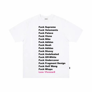 เสื้อยืดแขนสั้น พิมพ์ลายตัวอักษร FXXK &amp; LOVE สไตล์อเมริกัน สําหรับผู้ชาย และคู่รัก