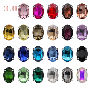 คริสตัลพลอยเทียม รูปไข่ แวววาว ขนาด 13x18 มม., 18x25 มม. ฐานสีเงิน สำหรับ DIY ทำเครื่องประดับ